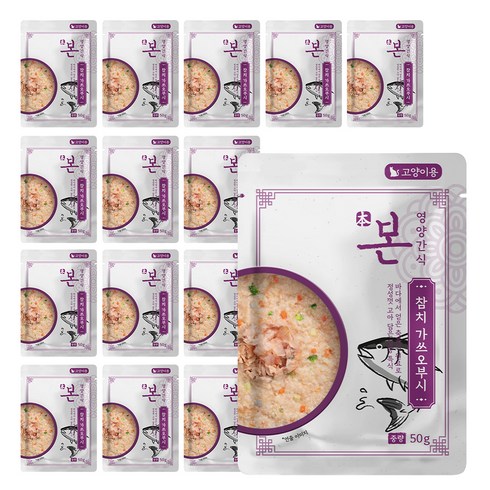 본 고양이 영양간식 죽, 혼합맛(참치/가쓰오부시), 50g, 15개