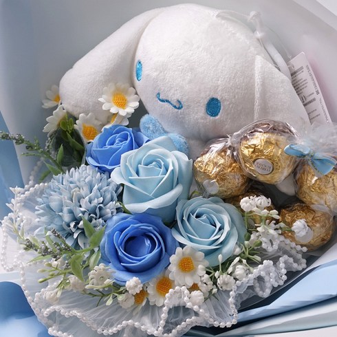 morningscent 초콜릿 입학식 축하 졸업식 산리오 진주레이스 페레로로쉐 비누꽃다발, 시나모롤 블루