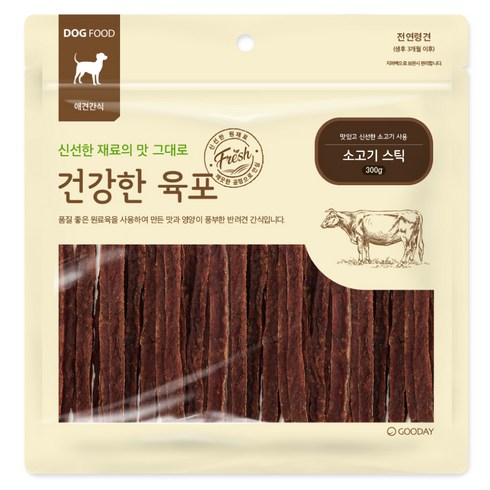 굿데이 강아지 건강한 육포, 소고기 스틱, 300g, 1개