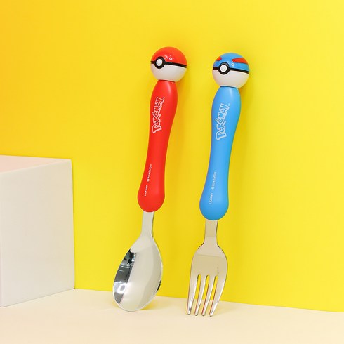 릴팡 유아용 포켓몬스터 입체 몬스터볼 스푼 포크 세트, 혼합색상, 스푼 + 포크, 1세트