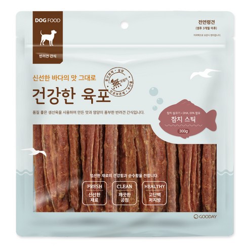 굿데이 강아지 건강한 육포, 참치 스틱, 300g, 1개