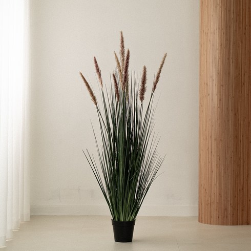 플라우스302 조화 페더 그라스 갈대 화분 120cm, 베이지 + 브라운, 1개
