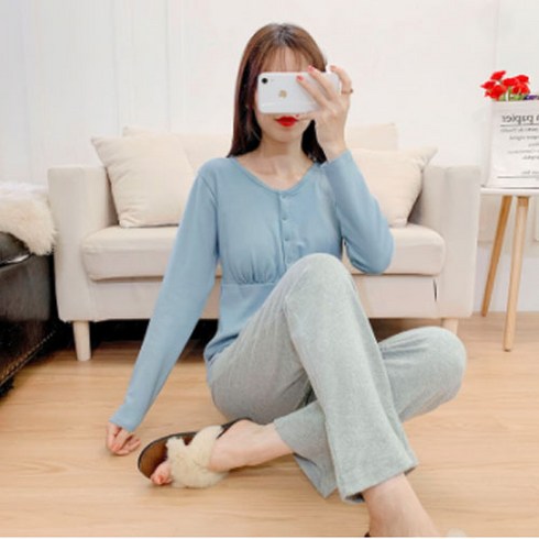 겟잇블루 메리야스 히든버튼 실내 수유 임산복 파자마 세트