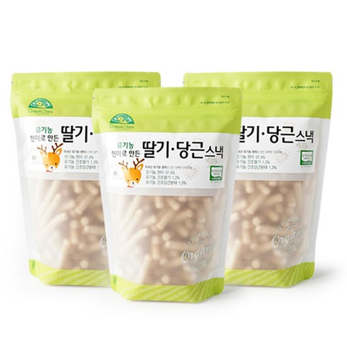 OrganicStory 유기농 현미로 만든 딸기 당근 스낵, 60g, 3개