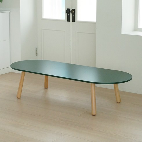 슈에뜨메종 LPM 타원형 볼드 원목다리 소파테이블 1500 x 600 mm, 포레스트그린