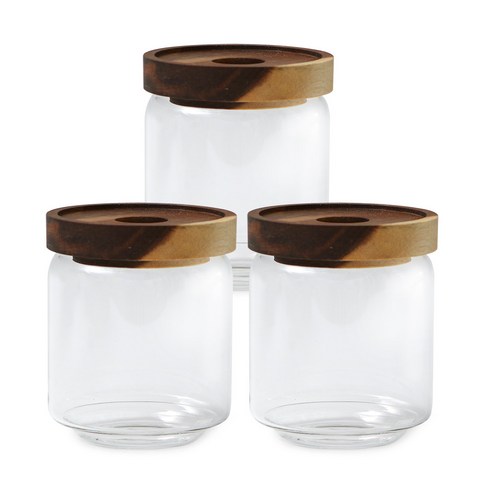 이우아여사 원목 내열유리 캐니스터 저장병, 450ml, 3개