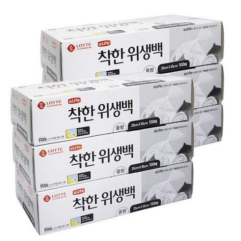 롯데이라이프 착한 위생백 중형 25 x 35 cm, 중(M), 100개입, 6개