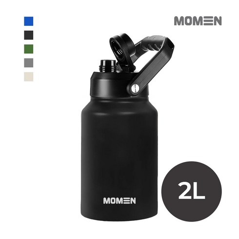 모멘 그랜드 워터저그 대용량 보온병 텀블러 캠핑물통 수통 아이스팟, 블랙, 1개, 2L