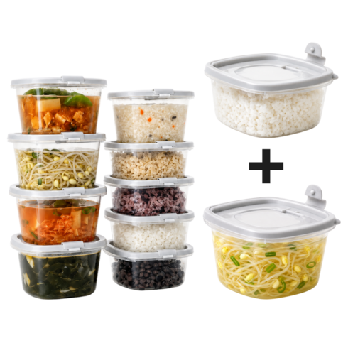 [증기배출] 킷테이 국산 전자레인지 냉동 밥 국 소분 용기 350ml+500ml, 10개, 그레이