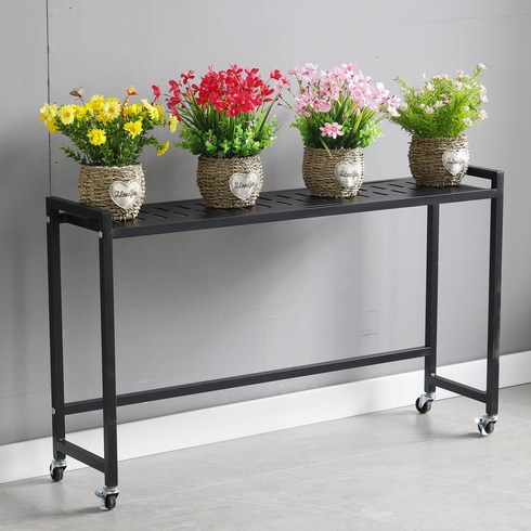 디원리빙 이동식 철제 화분정리대 베란다 바퀴형 화분선반 화분진열대, 1단, 블랙100cm X 대형(놓이 60cm)