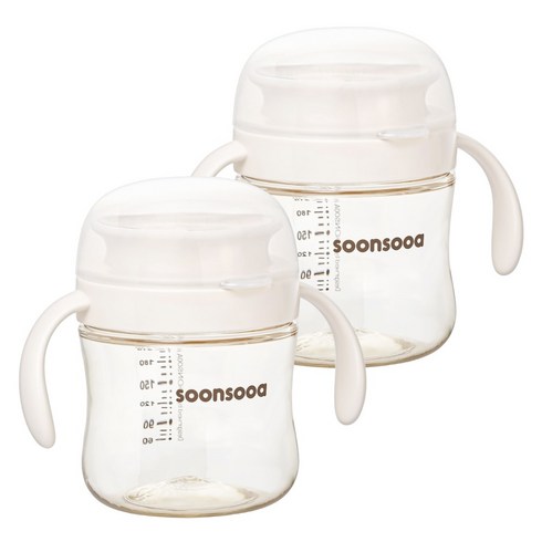 순수아 아기 PPSU 흘림방지 360도 자기주도컵, 아이보리, 2세트, 240ml