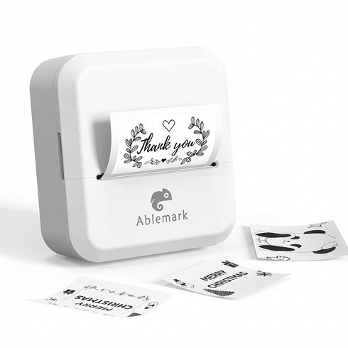 Ablemark 라벨 프린터기 스티커 라벨지포함 고속인쇄 바코드 생성 큐알코드 스캔 가능, 1세트, 화이트