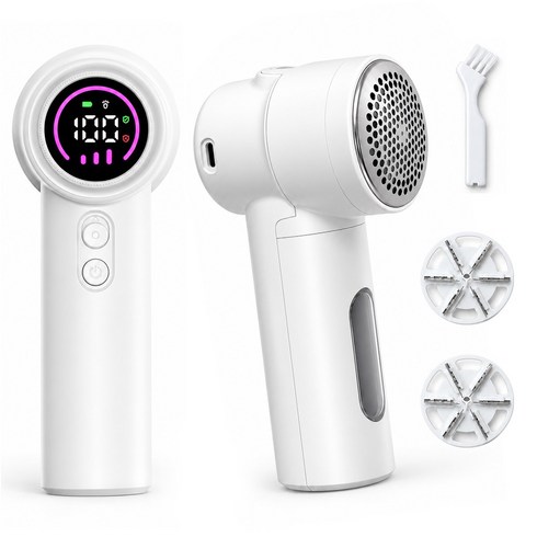 Callumr 충전식 보풀제거기 6중날 디지털 표시 안전잠금 LED 조명 휴대용, White, YM16