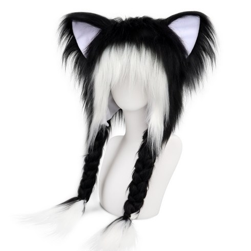IDEAER 할로윈 고양이 귀 헤드밴드 보송보송 코스프레 중성 파티 모자, 1개, 블랙