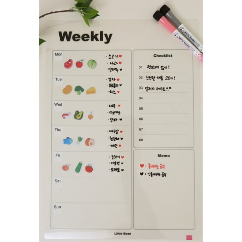 리틀빈 비스포크 오브제 냉장고 달력 접착 스케줄 보드, 1개, 투명 주간