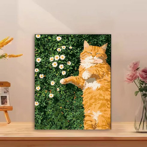융풍 DIY 명화그리기 캔버스 페인팅 세트 숫자그림 유화그리기 취미생활 30x40cm, 1개, 꽃밭 고양이