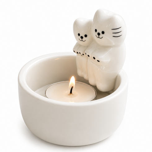 하보나 커플 고양이 세라믹 캔들홀더, 화이트