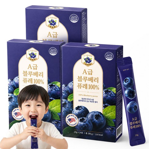 [정성제] A급 대왕 원과 통째로 갈아만든 블루베리퓨레 100% 스틱 20g 14p, 280g, 3박스