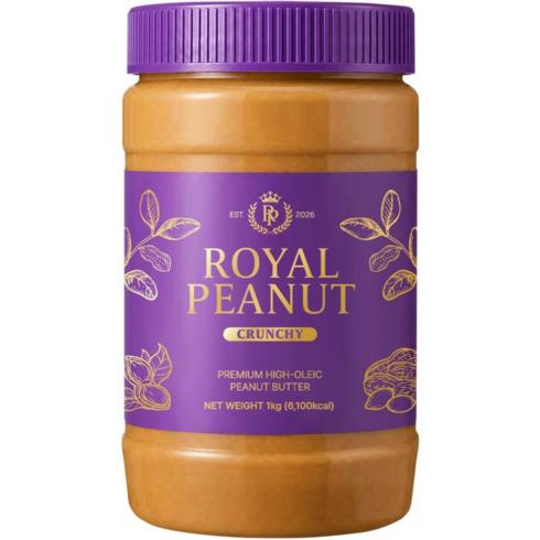 [하이올레익] 로얄피넛 무첨가 무가당 100% 땅콩버터 크런치, 1kg, 1개