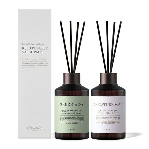 에이센트 퍼퓸드 디퓨저, 그린에어리 + 시그니처솝, 400ml, 1개