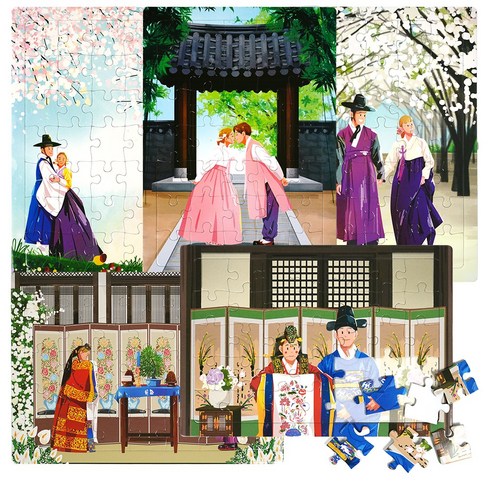 치매예방 어르신용 전통문화 퍼즐 인지놀이 실버교구, 1세트, 전통혼례, 35피스