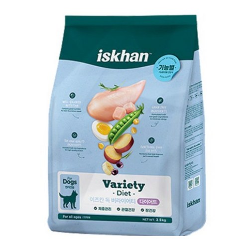이즈칸 독 버라이어티 기능성 사료, 다이어트+장건강, 2.5kg, 4개