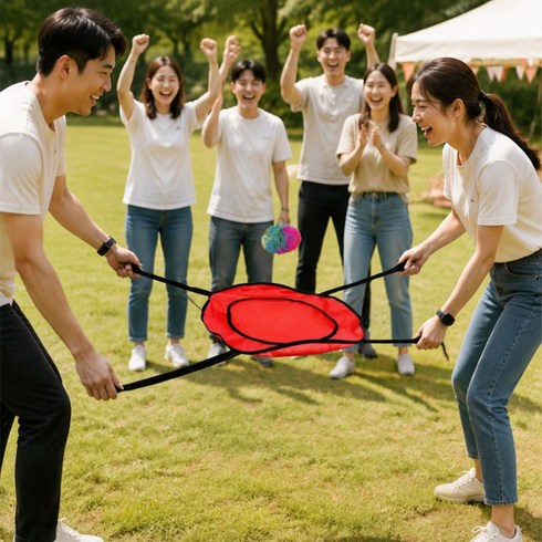 BIKASU 너와나 2인 공튕기기 협동 게임 체육대회 체육 놀이 4P, 2개, 레드+카멜