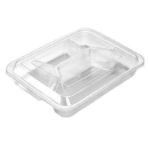 내열 투명 800ml 일회용 PP 밀봉 4칸 다기능 도시락통 가정용/포장 또는 배달 배송용으로 사용 가능, 1개, 45개