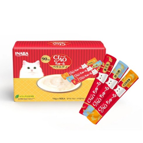 챠오츄르 대용량 90P 코스트코 고양이 츄르 간식 버라이어티 반려묘 차오추르 90P, 혼합맛(참치/가다랑어/닭가슴살), 14g, 90개