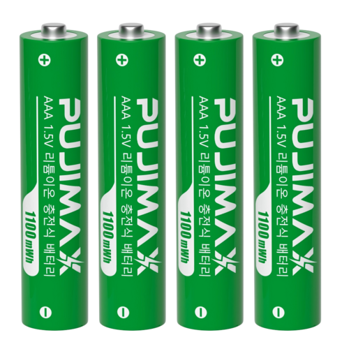 PUJIMAX 1.5V AAA 1100mWh 리튬충전지 충전함 전용 고용량 충전건전지 손전등 장난감 혈압계 리모컨 다기능 호환, 1개, 4개입