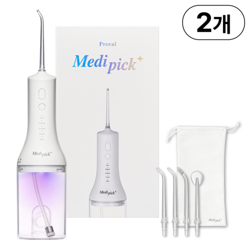 [2026최신형] 메디픽 구강세정기 저자극 5단계 물치실 UV살균 휴대용+고급파우치+팁4종, 화이트, 메디픽 구강세정기 2개