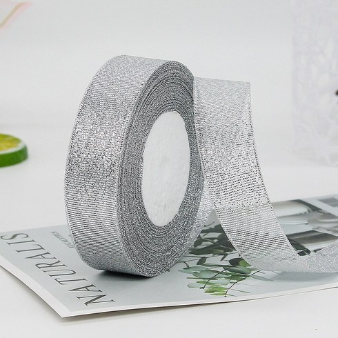 금사 은사 반짝이 리본끈 25mm, 실버, 22m, 1개