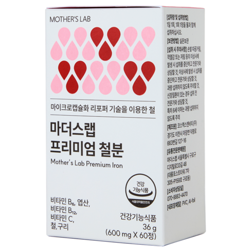 마더스랩 프리미엄 리포퍼 여성 철분제 + 리포좀 비타민C + 비타민B6 B12 + 엽산 + 구리, 1박스, 60정