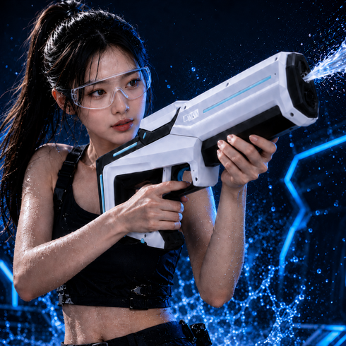전동 물총 자동 연속 분사 물놀이 장난감 강력 물줄기 흡수식 워터건, 1개, 화이트