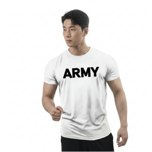 남성 머슬핏 ARMY 프린팅 반팔 티셔츠 헬스 운동용 라운드넥 데일리 기본티