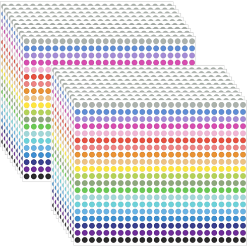 스노벨 10장 4800pcs 20가지 6mm 컬러 도트 원형 스티커, 2세트, 4800개입