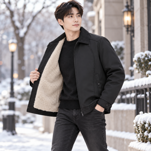 FvaBzon 남성 깔끔한 배색 카라 기모 점퍼 따뜻하고 편안한 겨울 데일리 아우터