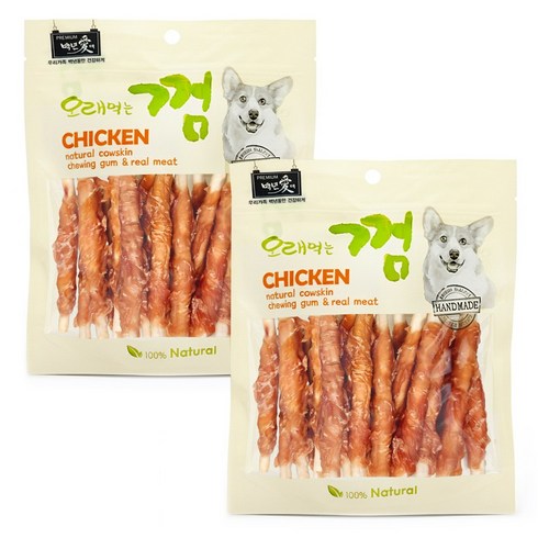 백년애 고기가 2배 이상 말린 오래먹는 강아지껌, 닭고기, 250g, 2개