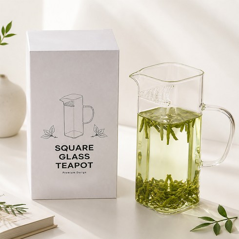 카페로메오 사각 내열유리 차거름망 티포트 500ml, 사각유리티포트 500ml, 1개, 투명