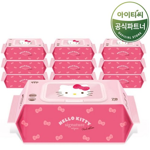 ITC 헬로키티 시그니처 물티슈 캡형, 70g, 70매, 10개
