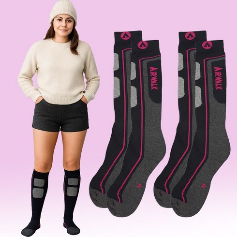 cozysocks 남자 여자 아동 스노우보드 스키양말 2켤레 세트, 핑크, 2개