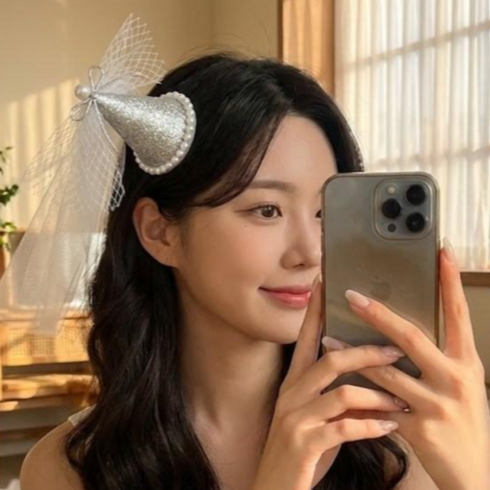 생일파티 레이스왕관머리띠 꼬깔헤어핀, 1개, 화이트