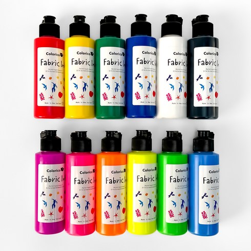 칼라리코 패브릭 염색물감 120ml 베이직+형광 12색 세트