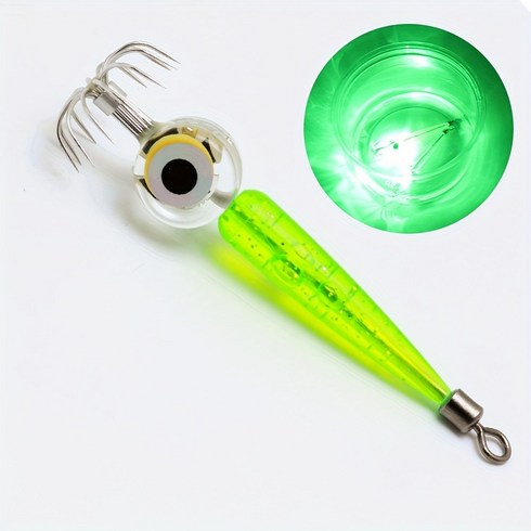 밤낚시 필수템 자동 발광 LED 미끼 훅 오징어 문어 낚시 유인 미끼, 1개, 6g, 네온연두