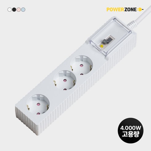 파워존 웨이브 고용량 멀티탭3구 누전차단 50cm 1.5m 3m 5m 7m 에어컨 냉풍기, 누전차단 3구 50cm화이트