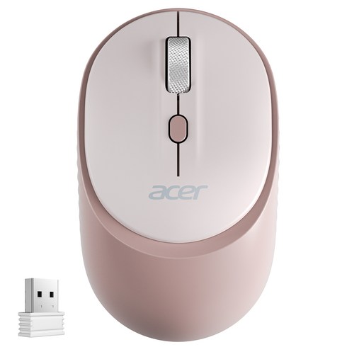에이서 USB A 2.4G & 블루투스 무선 마우스 3단계 DPI 조절 양손 사용 인체공학 디자인 저소음 자동 절전 모드, 분홍색, 타원형