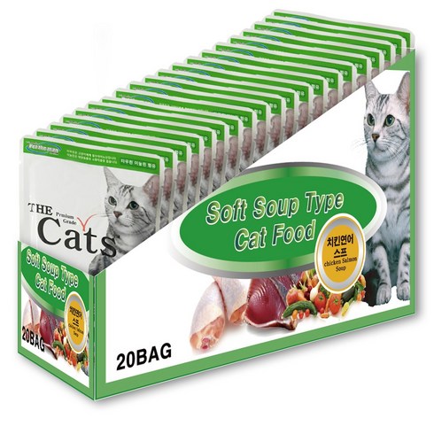 더캣츠 고양이 스프 파우치 간식, 혼합맛(치킨/연어), 50g, 80개