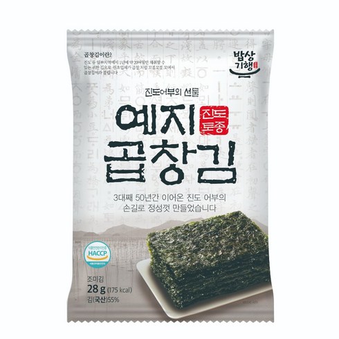 예지김 곱창김 구운 조미김 진도산 원초 천일염 참기름 쫄깃한 식감, 5개, 28g