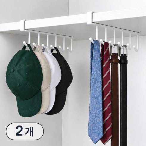 NUNUHANA 무타공 다용도 수납형 선반 후크걸이 옷장용, 2개, 화이트