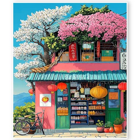 뿌로리보석십자수 옛풍경 캐릭터도안 모음 패브릭형 DIY 비즈공예, Y64, 1개